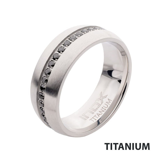 Titanium Prong Set Black Gem Streamline Comfort Fit Ring Sale