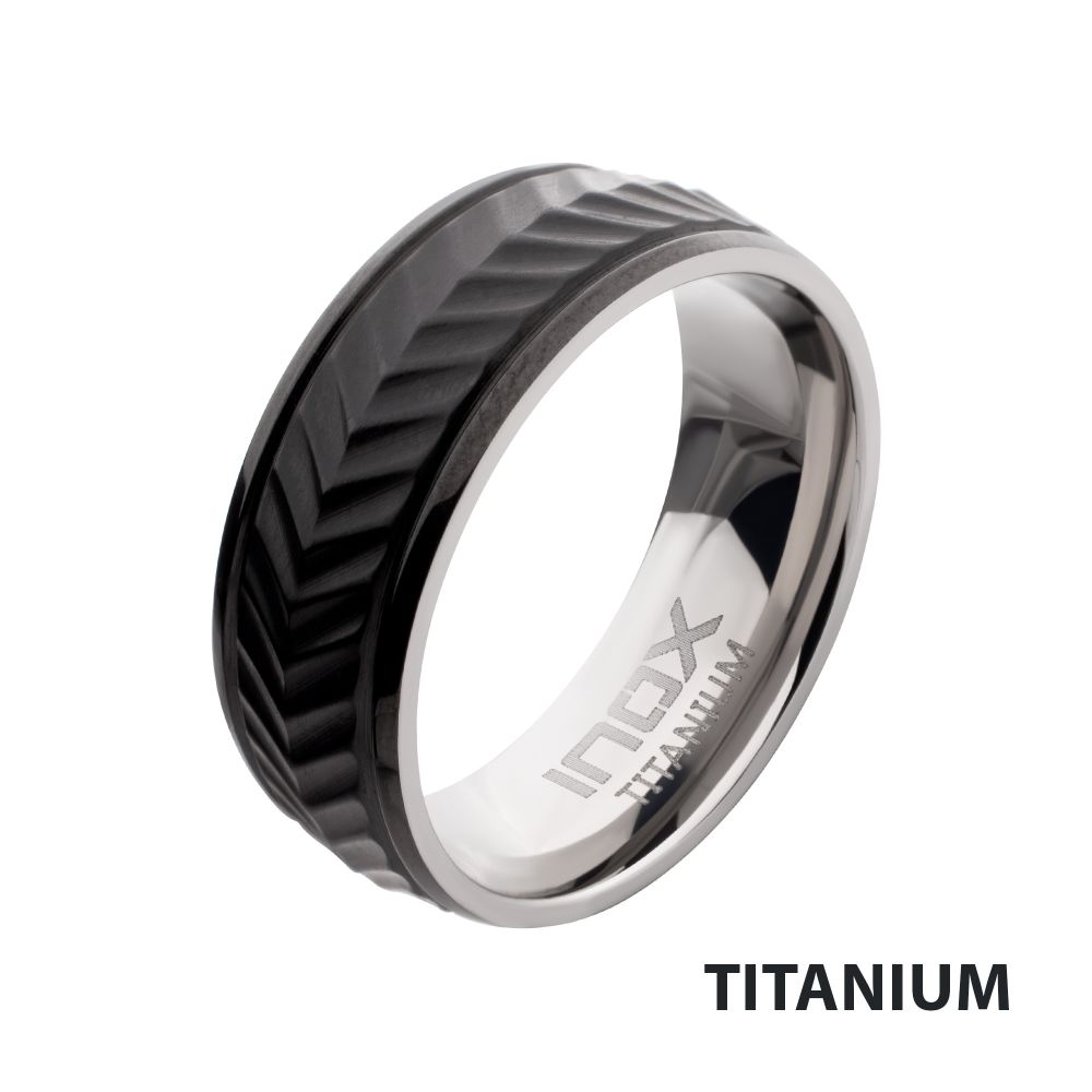 Black IP Titanium Matte Finish Chevron Comfort Fit Ring Sale