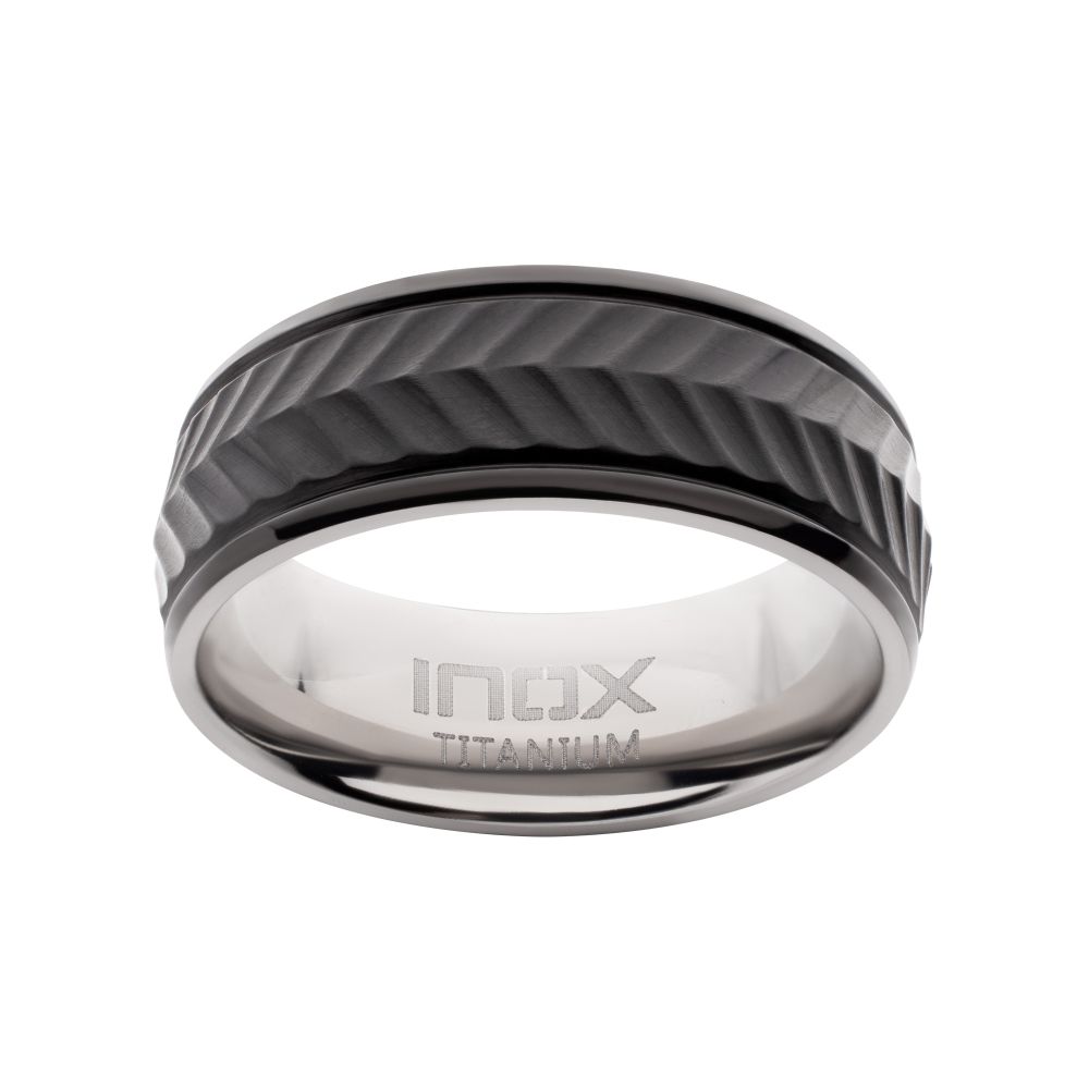 Black IP Titanium Matte Finish Chevron Comfort Fit Ring Sale