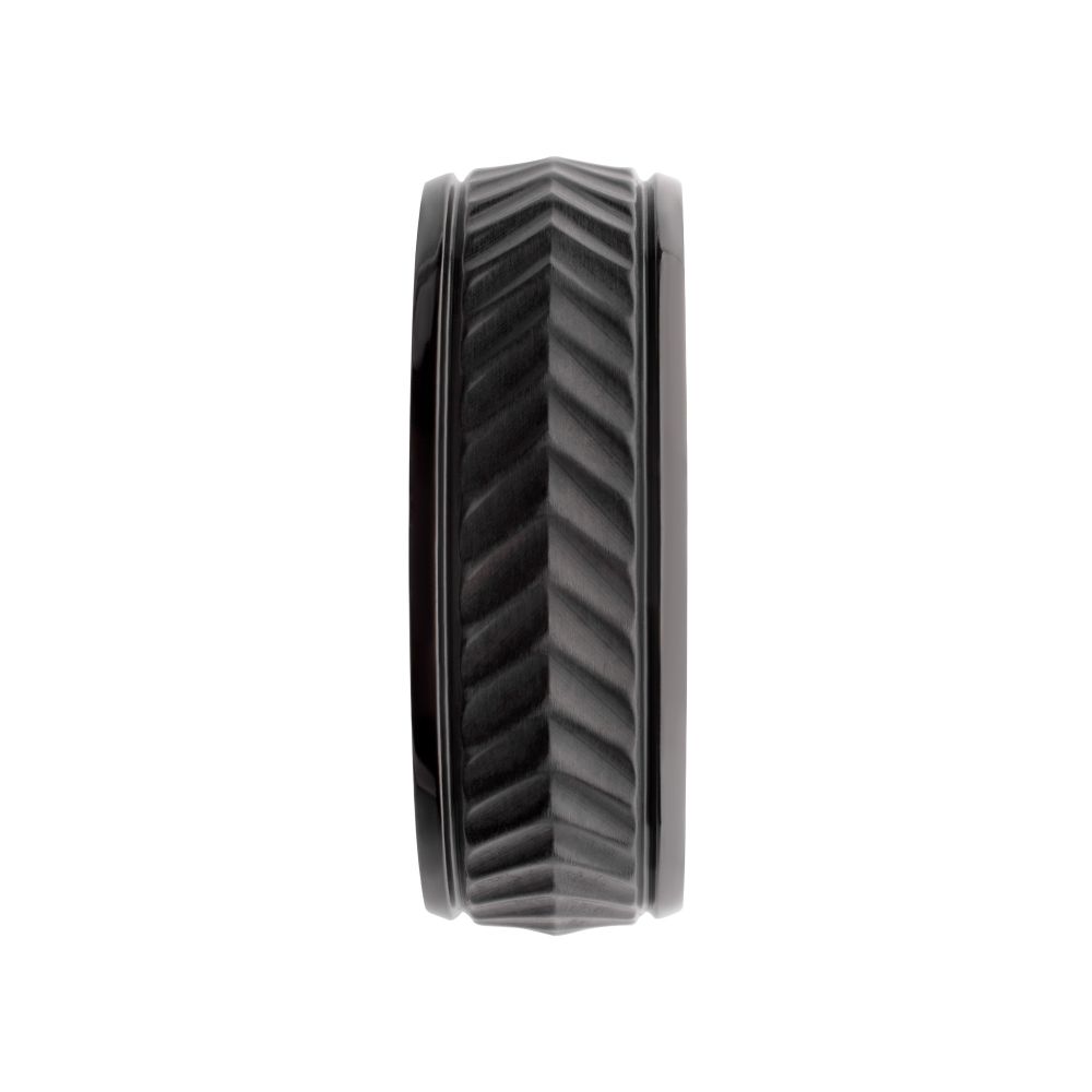 Black IP Titanium Matte Finish Chevron Comfort Fit Ring Sale