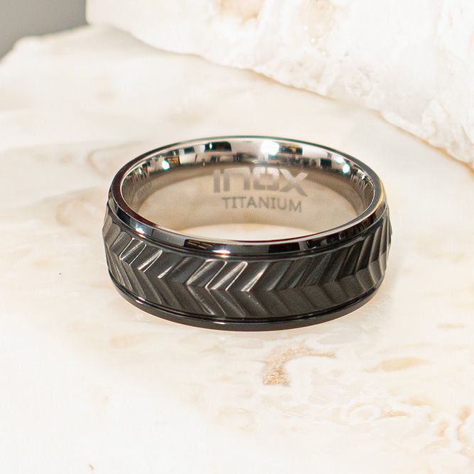 Black IP Titanium Matte Finish Chevron Comfort Fit Ring Sale