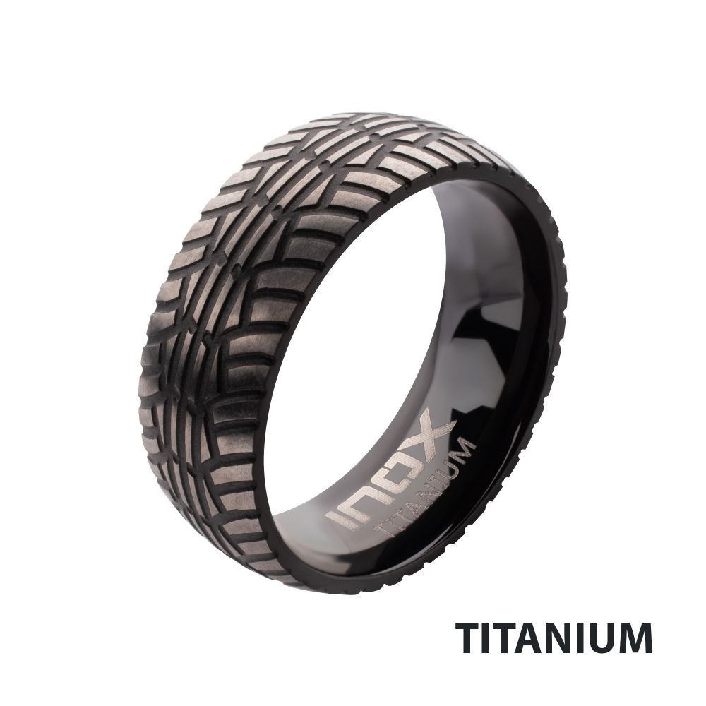 Black IP Titanium Matte Finish Tiremark Comfort Fit Ring Sale