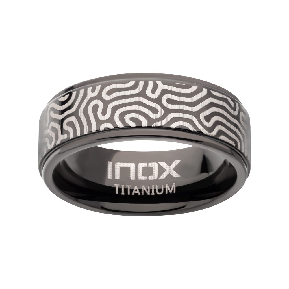 Titanium Black IP with Brain Coral Pattern Comfort Fit Ring