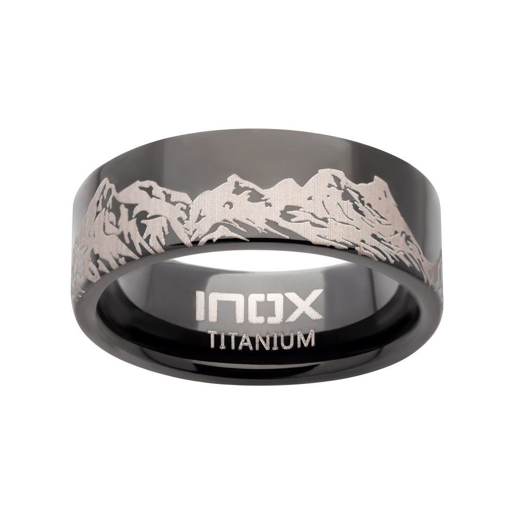 Titanium Black IP with Mountain Ridge Landscape Design Comfort Fit Ring Sale