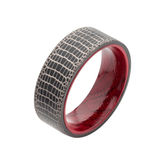 Titanium Black IP with Reptile Skin Pattern with Inner Rosewood Comfort Fit Ring Sale