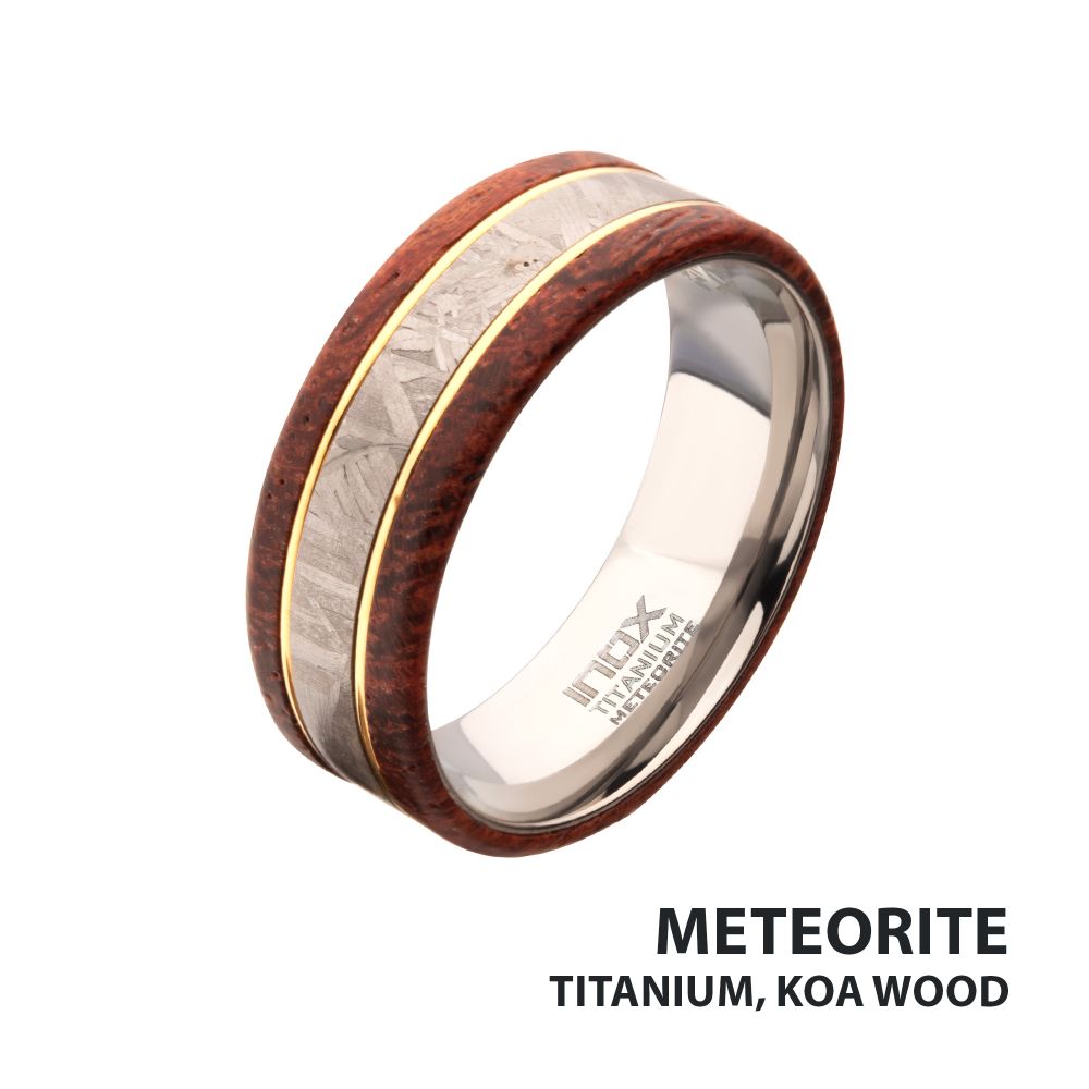 8mm Titanium, Meteorite & Koa Wood Inlay Comfort Fit Ring