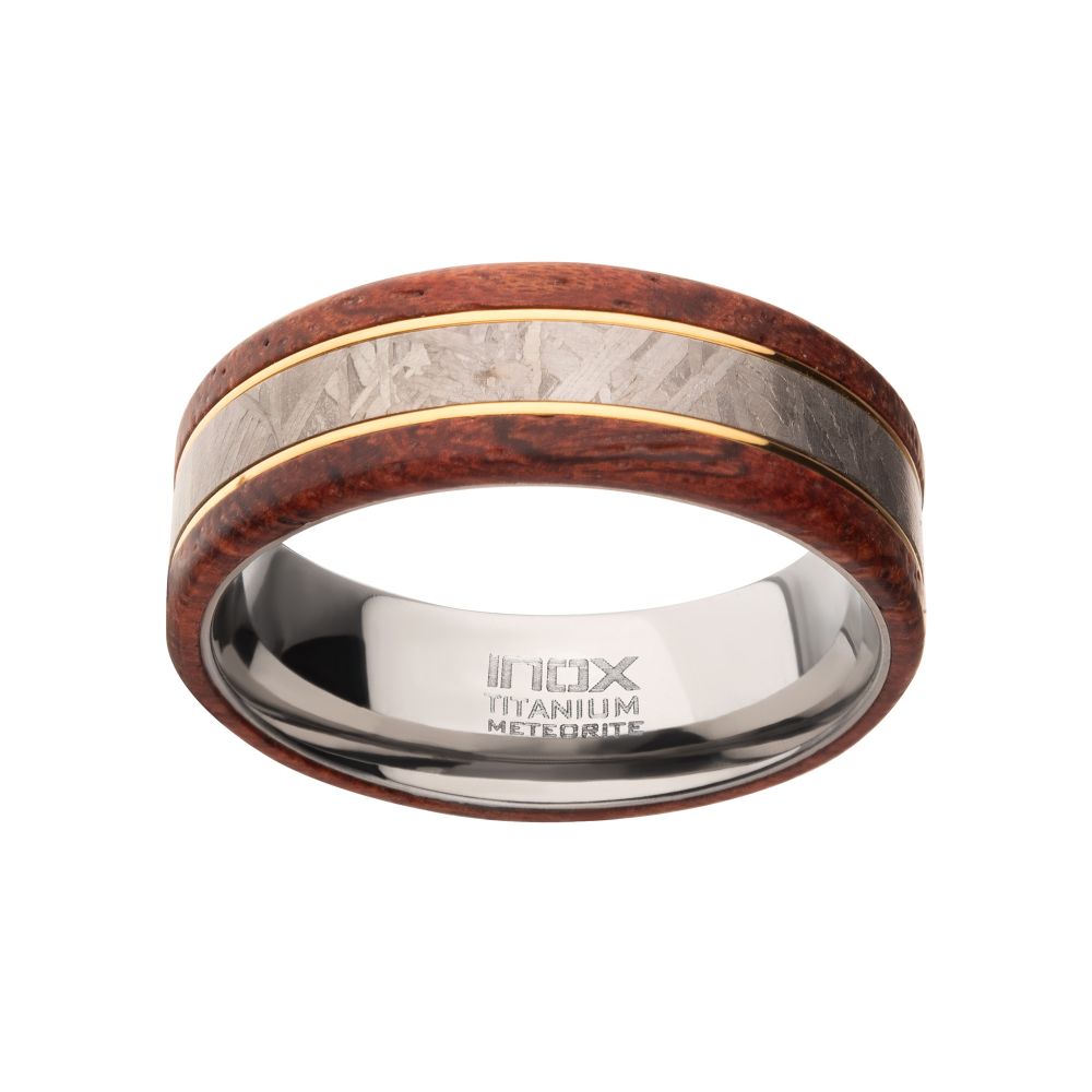 8mm Titanium, Meteorite & Koa Wood Inlay Comfort Fit Ring