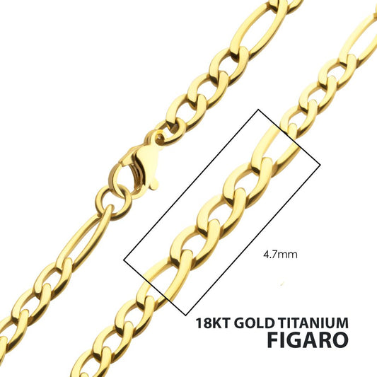 4.7mm 18Kt Gold IP Titanium Figaro Chain Necklace Sale