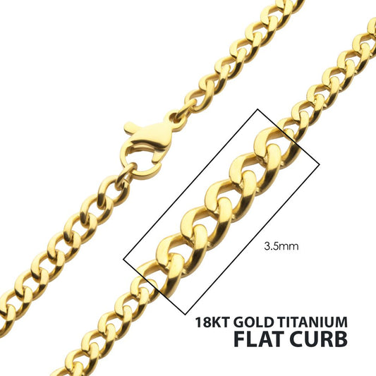 3.5mm 18Kt Gold IP Titanium Flat Curb Chain Necklace Sale