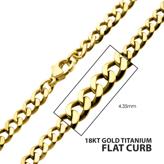 4.35mm 18Kt Gold IP Titanium Flat Curb Chain Necklace Sale