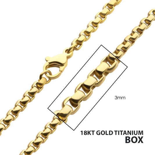 3mm 18Kt Gold IP Titanium Box Chain Necklace Sale