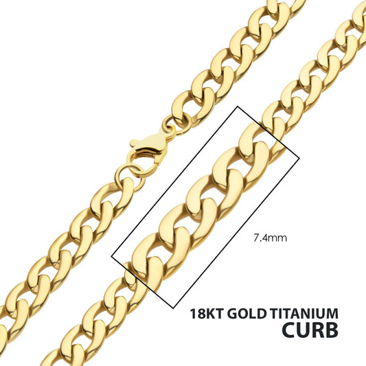 7.4mm 18Kt Gold IP Titanium Curb Chain Necklace Sale