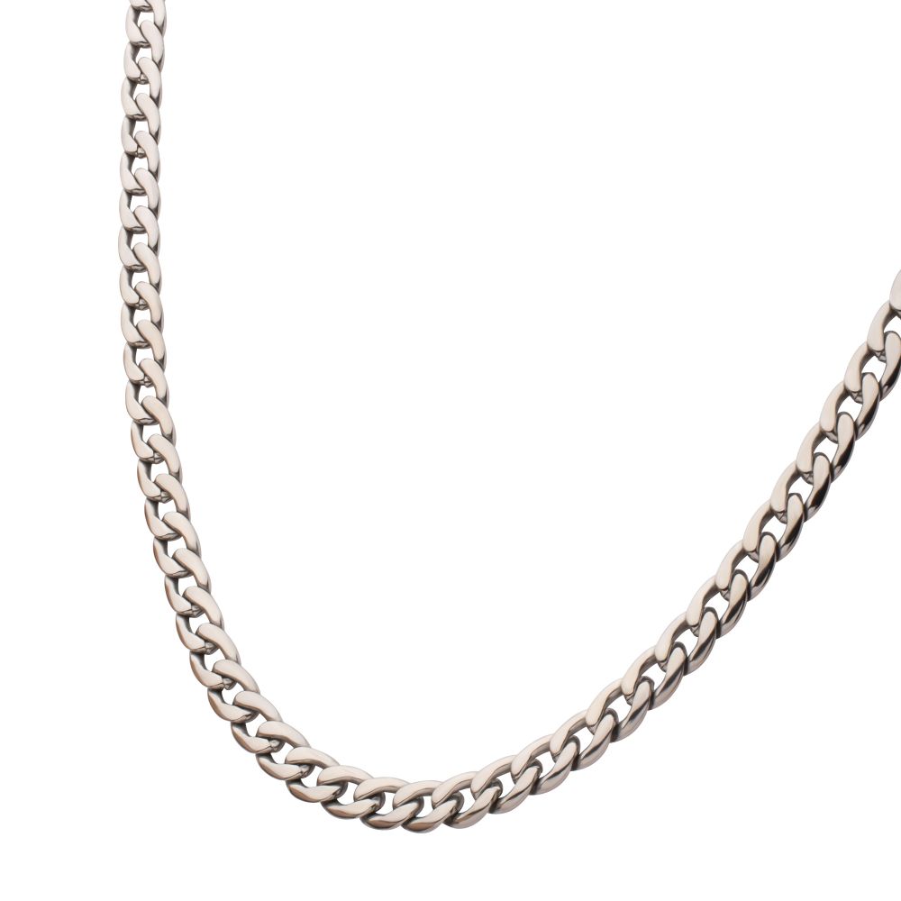 7.4mm Titanium Curb Chain Necklace with Lobster Clasp