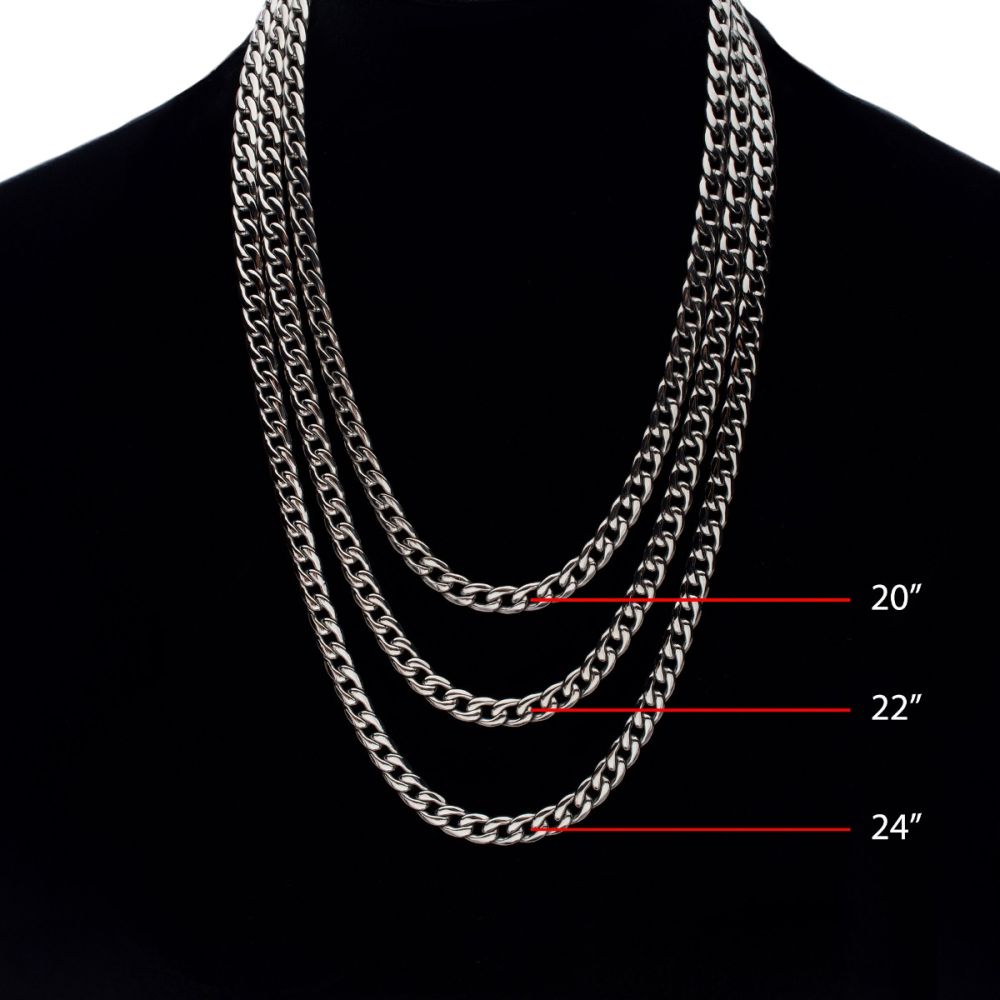 7.4mm Titanium Curb Chain Necklace with Lobster Clasp