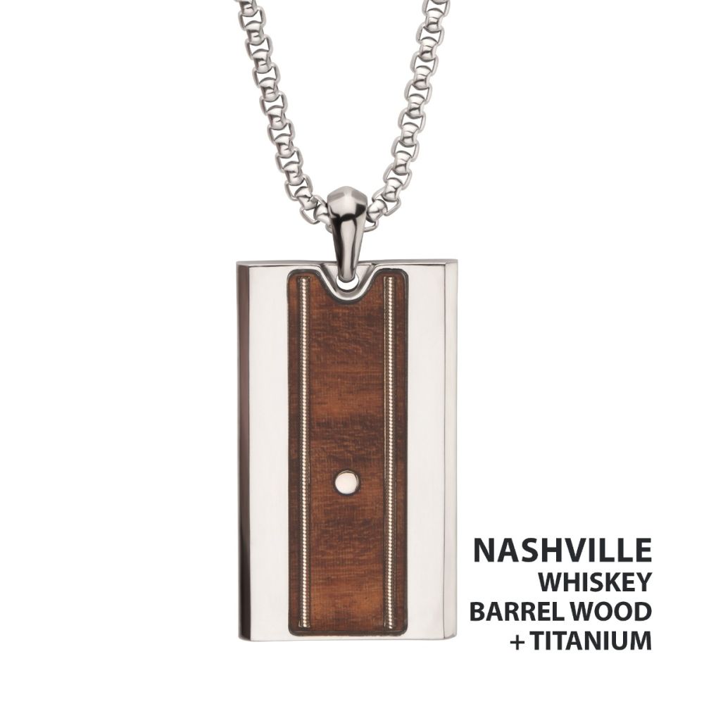 Titanium & Whiskey Barrel Wood Inlay Pendant Sale Sale