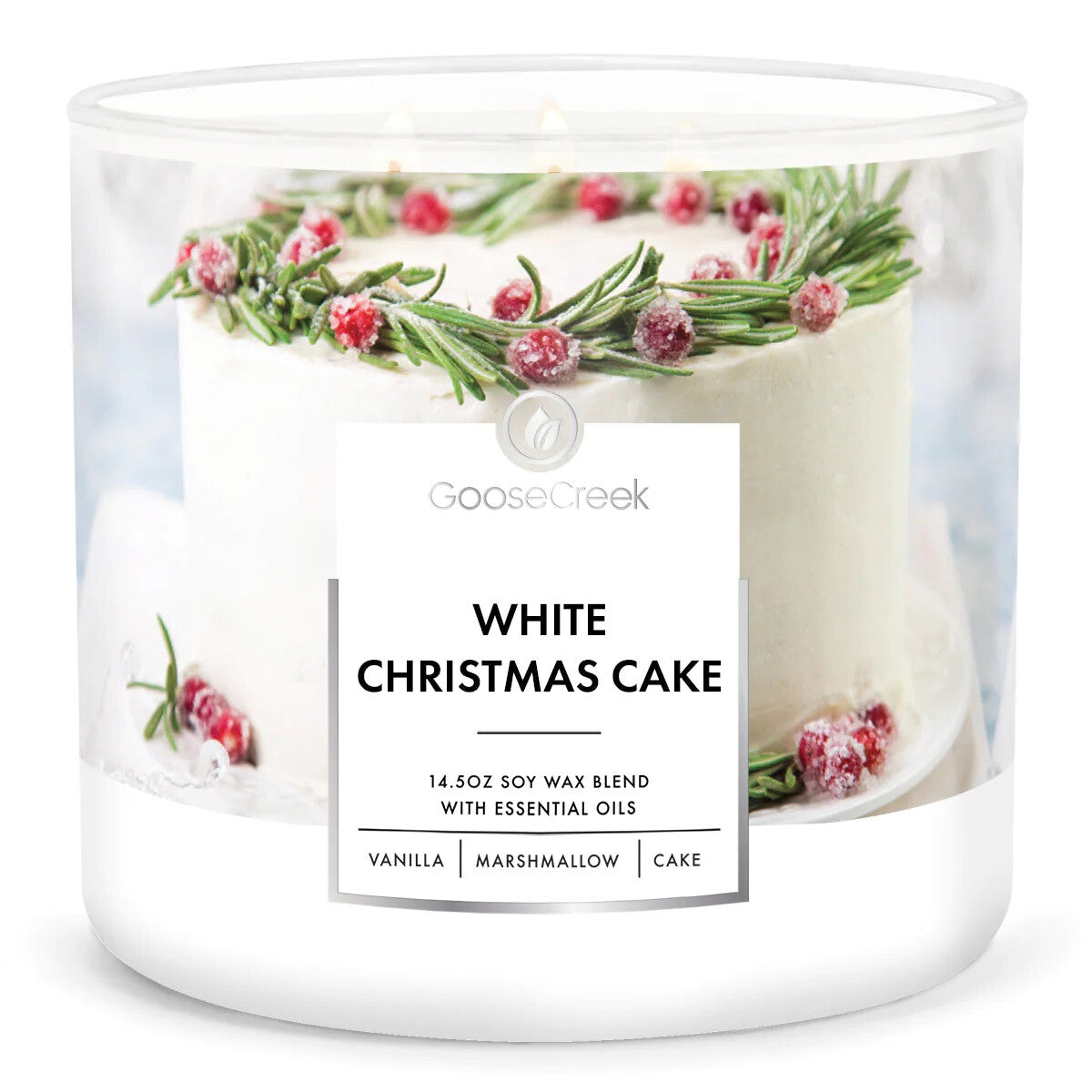 White Christmas Cake 3 Wick Candle