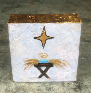 4" x 4" Manger with Star Handpainted on Canvas