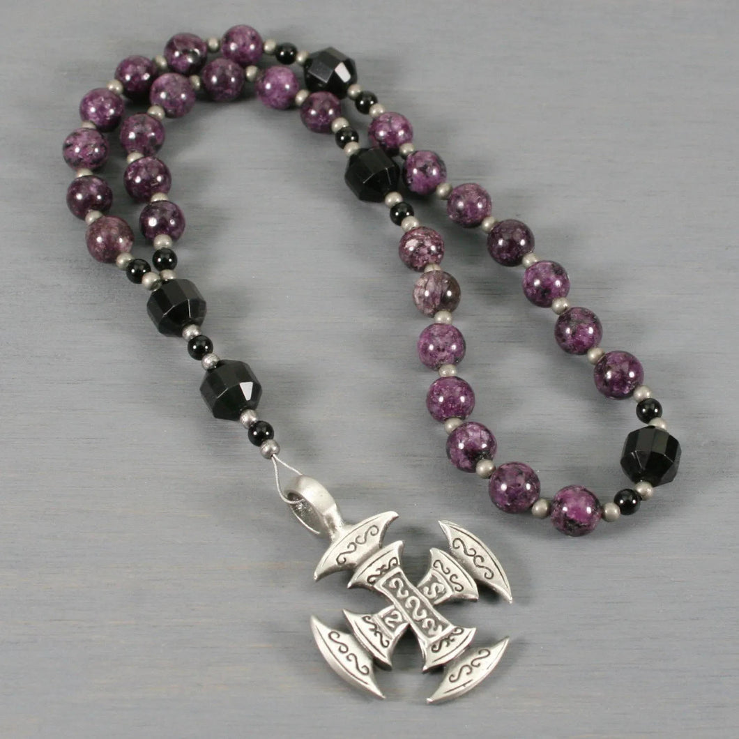 Anglican rosary in violet jade and obsidian