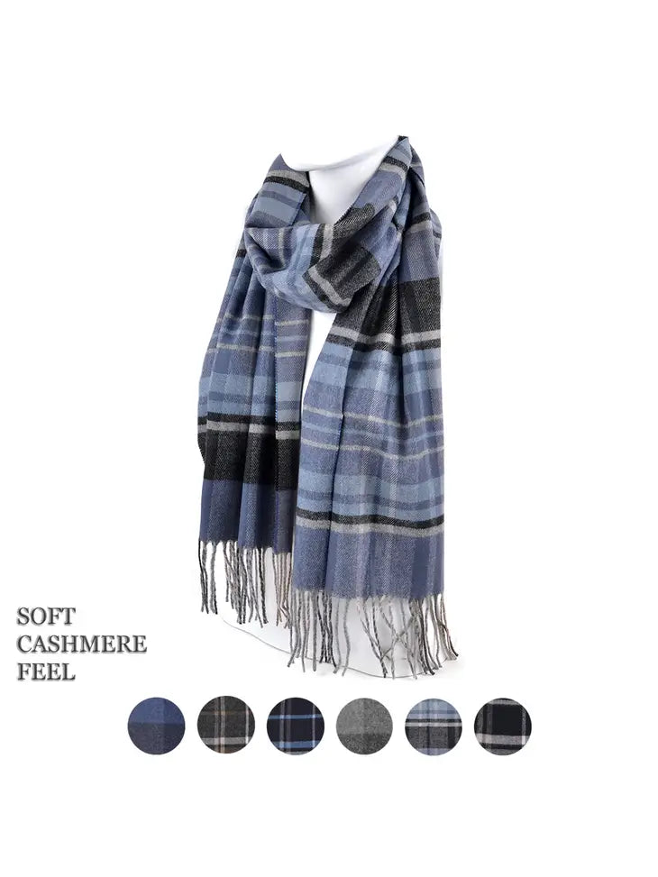 Plaid Cashmere Feel Winter Scarf - Grey