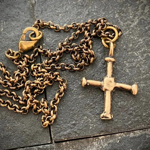 Antiqued Bronze Small Cross Necklace - 20in