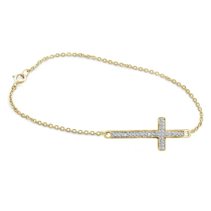 White Diamond Accent 14k Gold Plated Cross Bracelet - Final Clearance