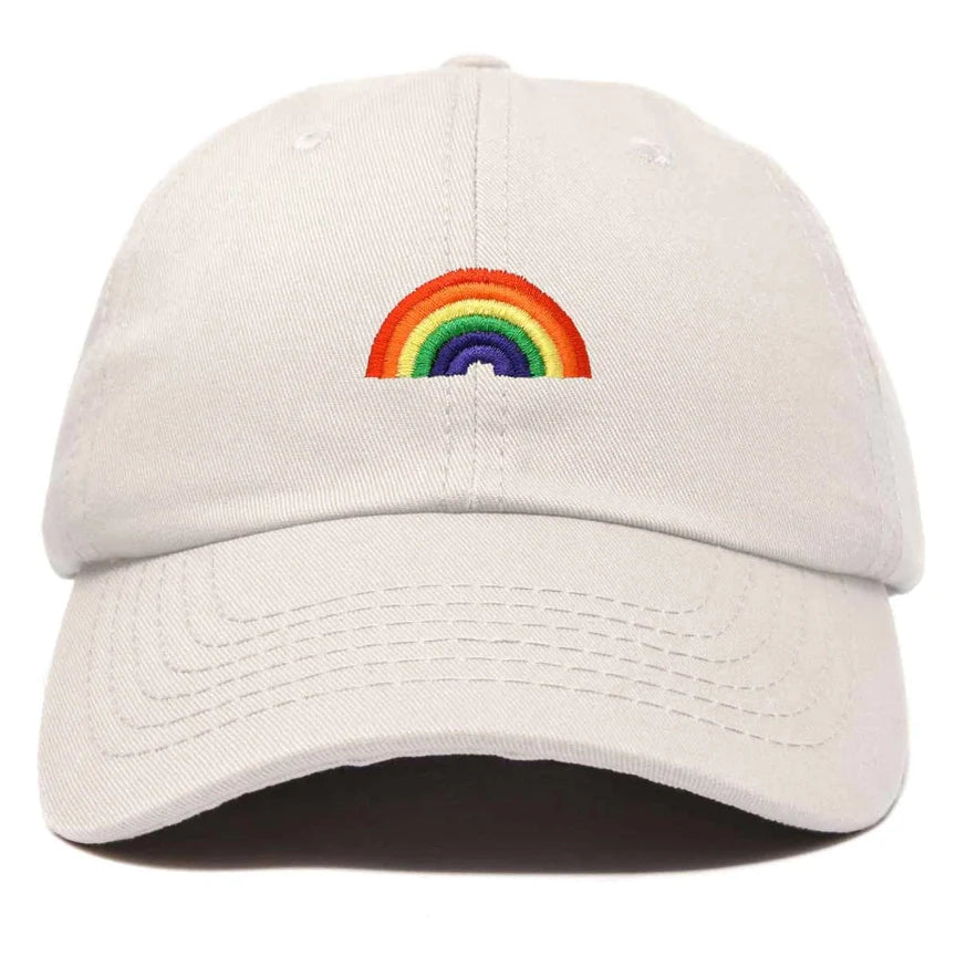 Rainbow Embroidered Ball Cap Beige-