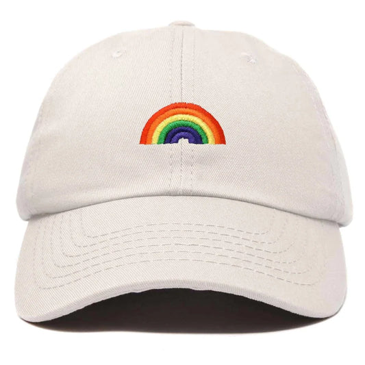 Rainbow Embroidered Ball Cap Beige- Sale