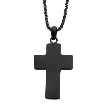 Black IP Engravable Cross Pendant with Round Box Chain