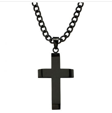 Black Plated Cross Pendant with 24 inch Chain