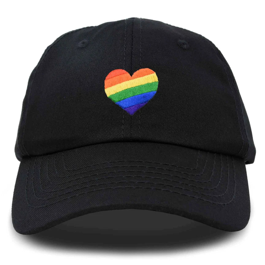 Rainbow Embroidered Heart Cap Black-