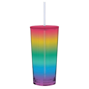 Glass Tumbler with Straw - Rainbow