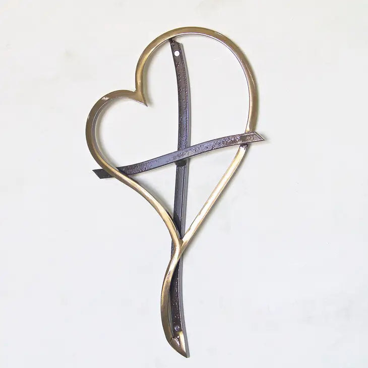 Blooming Heart 16" Cross - Brass