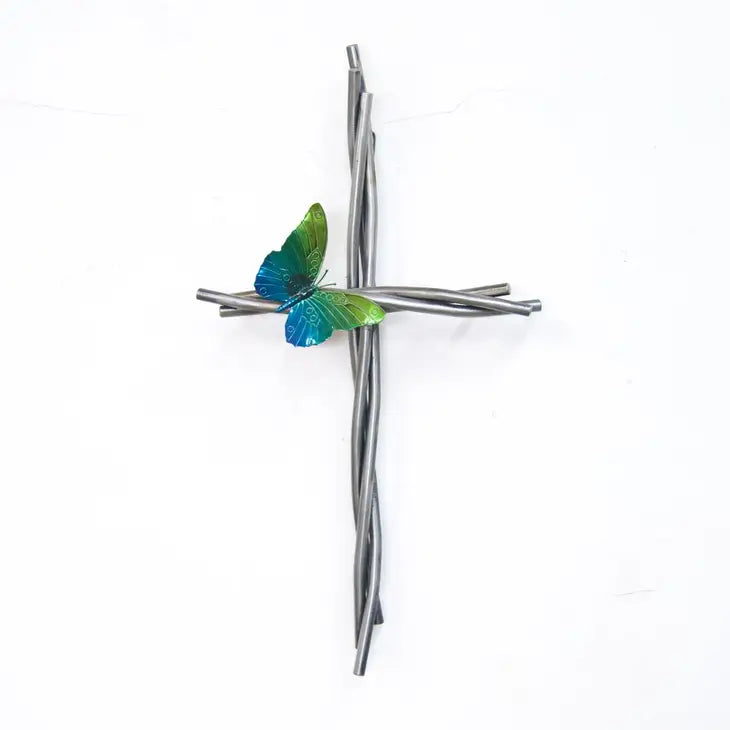 Butterfly and Vine 16" Cross - Blue/Green