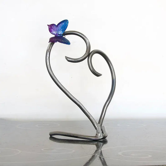 Heart and Butterfly Figurine - Blue / Purple