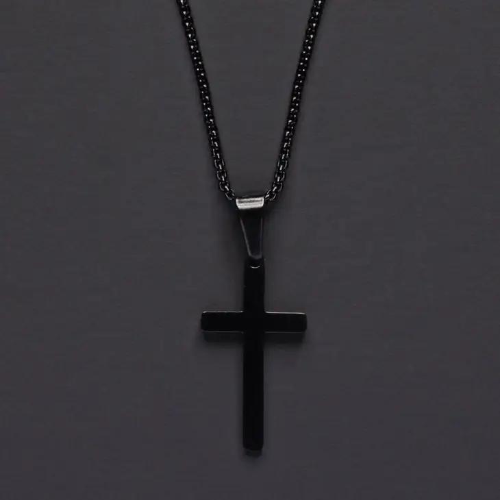 Medium Black Cross Necklace 18in