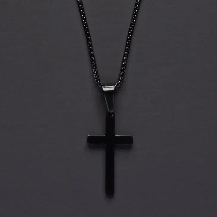 Medium Black Cross Necklace 18in -