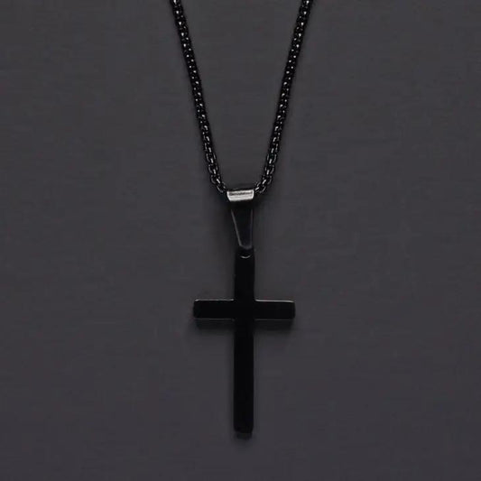 Medium Black Cross Necklace 18in