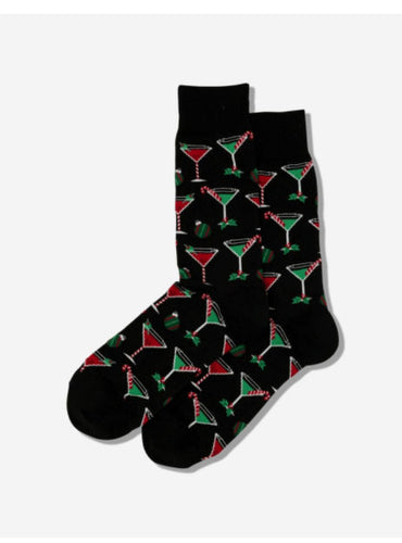Men's Christmas Cocktails Crew Socks - Black
