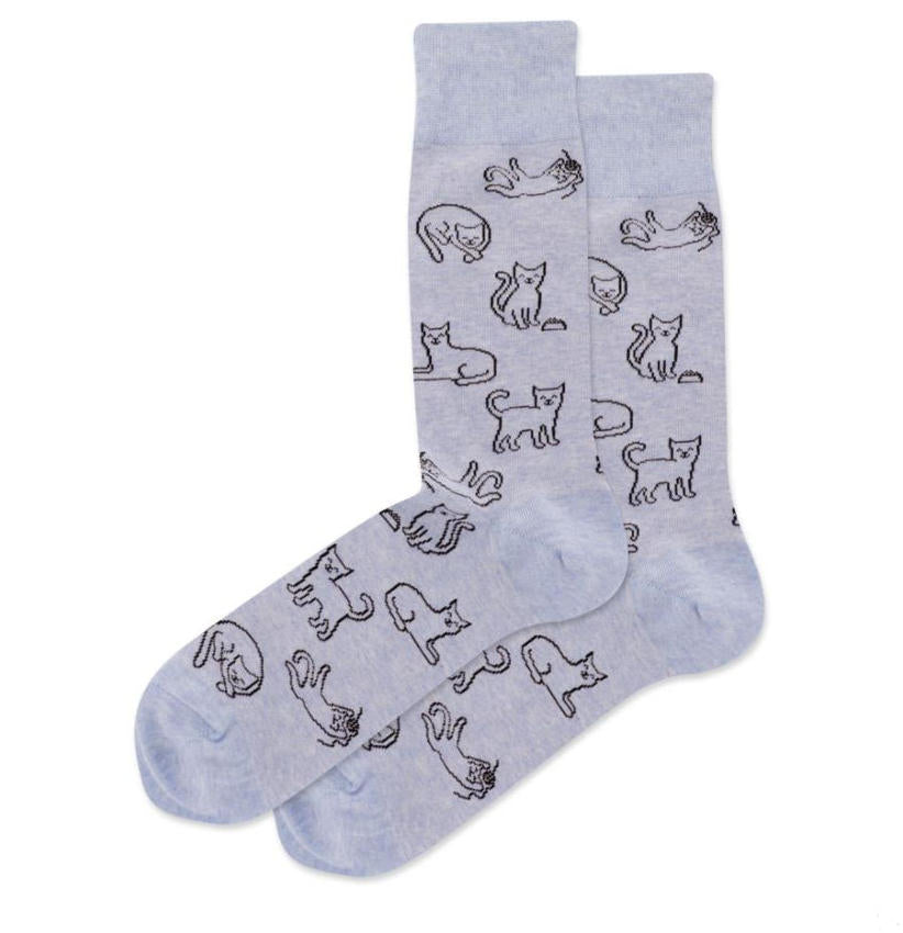 Men's Outline Cat Crew Socks/Heather Blue Sale