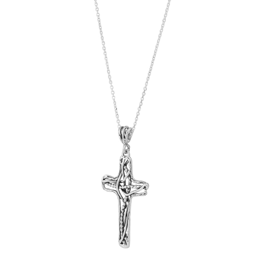Joyful Devotion Sterling Silver Cross Pendant Necklace