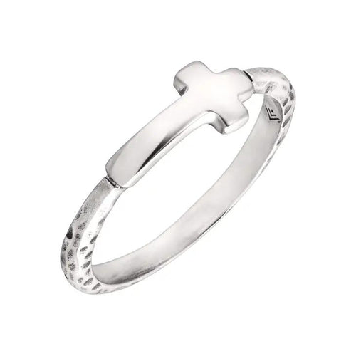 Simplex Cross Textured Ring in Sterling Silver - Size 7
