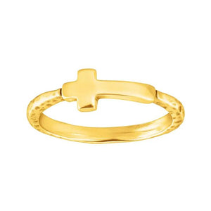 Simplex Cross Textured Ring in Yellow Gold - Size 7