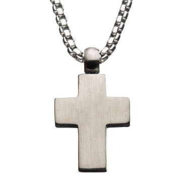 Stainless Steel Hammered Cross Pendant with 22" Steel Box Chain Sale Sale