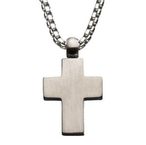 Stainless Steel Hammered Cross Pendant with 22" Steel Box Chain
