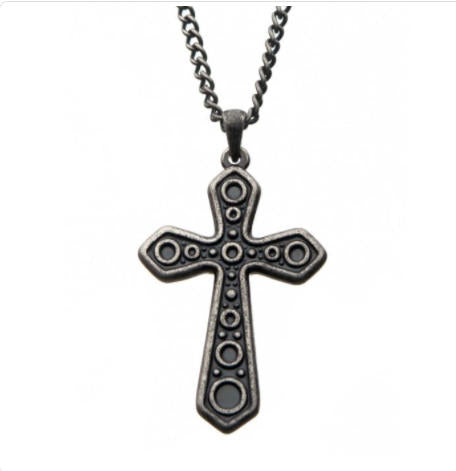 Stainless Steel with Antiqued Finish in Circular Design Cross Pendant with 24" Chain Sale Sale