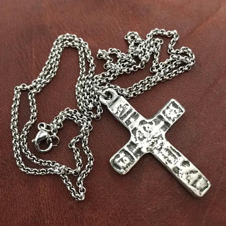 Stainless and Pewter Ancient Cross Necklace - 20in - Clearance