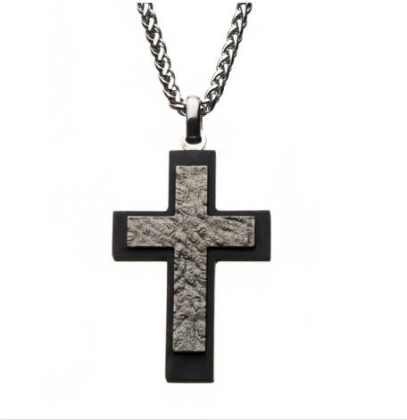 Steel Carbon Fiber Cross Pendant with 24" Steel Wheat Chain Sale Sale