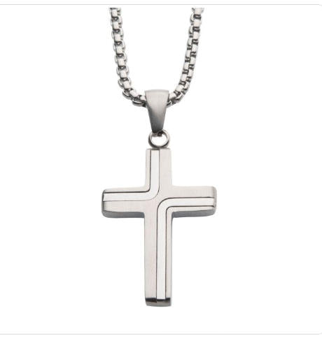 Steel Cross Drop Pendant with 22" Round Box Chain Sale Sale