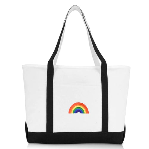 Rainbow Embroidered Tote Bag with Black Straps