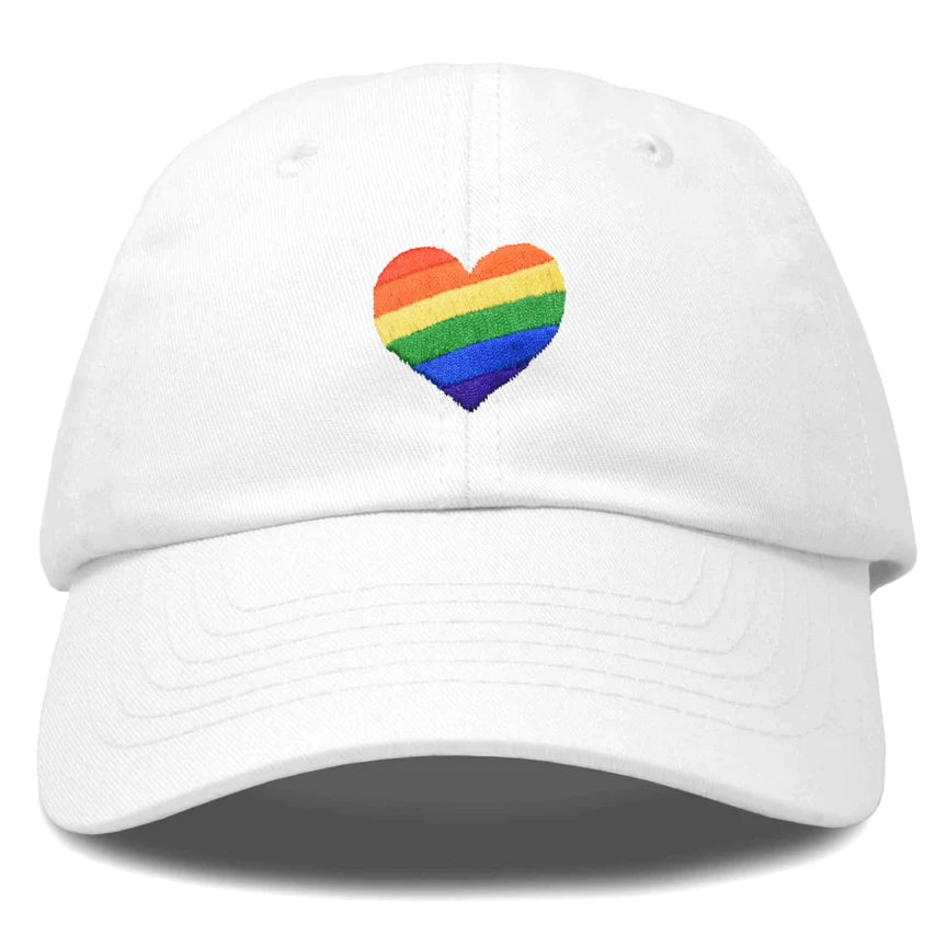 Rainbow Embroidered Heart Cap White-